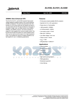 EL5300IU datasheet - 200MHz Slew Enhanced VFA