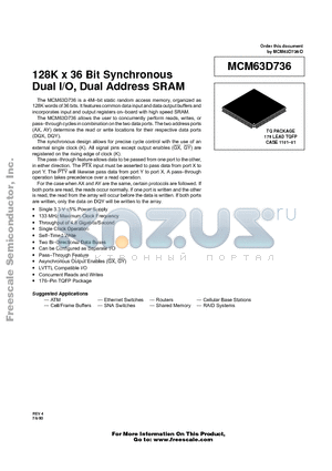 MCM63D736 datasheet - 128K x 36 Bit Synchronous Dual I/O, Dual Address SRAM