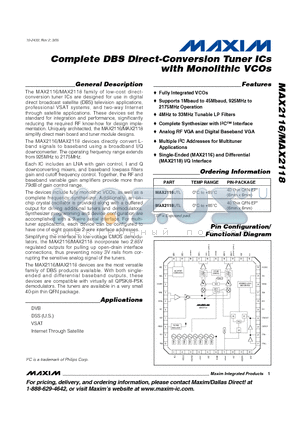 MAX2118UTL datasheet - Complete DBS Direct-Conversion Tuner ICs with Monolithic VCOs
