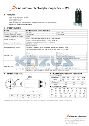 JML datasheet - Aluminum Electrolytic Capacitor