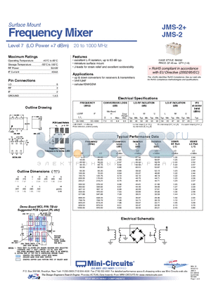 JMS-2+ datasheet - Surface Mount Frequency Mixer Level 7 (LO Power 7 dBm) 20 to 1000 MHz