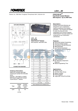 LD4160 datasheet - POW-R-BLOK Dual Diode Isolated Module (600 Amperes / Up to 2400 Volts)