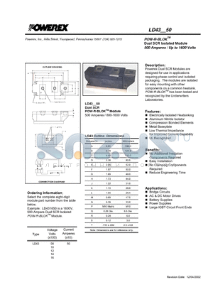 LD431050 datasheet - POW-R-BLOK Dual SCR Isolated Module (500 Amperes / Up to 1600 Volts)