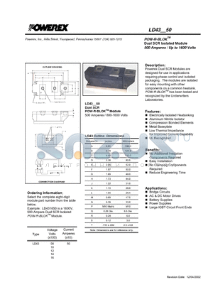 LD431650 datasheet - POW-R-BLOK Dual SCR Isolated Module (500 Amperes / Up to 1600 Volts)