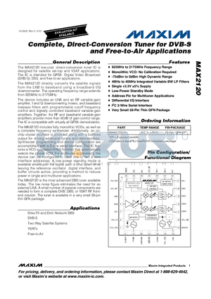 MAX2120_10 datasheet - Complete, Direct-Conversion Tuner for DVB-S and Free-to-Air Applications