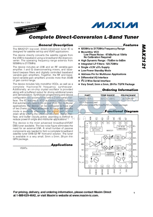 MAX2121_V1 datasheet - Complete Direct-Conversion L-Band Tuner