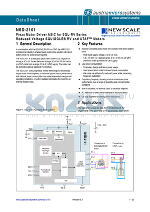 NSD-2101 datasheet - Piezo Motor Driver ASIC for SQL-RV Series Reduced Voltage SQUIGGLE^ RV and UTAF Motors