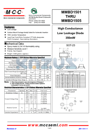 MMBD1503 datasheet - High Conductance Low Leakage Diode 350mW