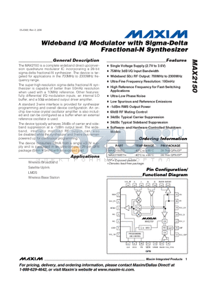 MAX2150ETI datasheet - Wideband I/Q Modulator with Sigma-Delta Fractional-N Synthesizer