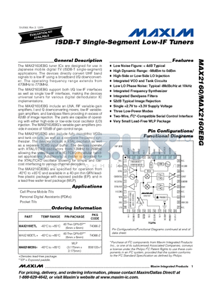 MAX2160 datasheet - ISDB-T Single-Segment Low-IF Tuners