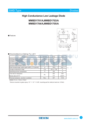 MMBD1704A datasheet - High Conductance Low Leakage Diode