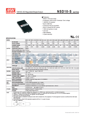 NSD10-48S3 datasheet - 10W DC-DCRegulated Single Output