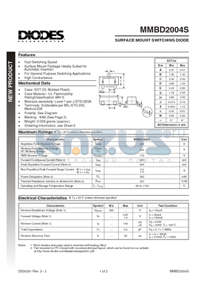 MMBD2004S datasheet - SURFACE MOUNT SWITCHING DIODE