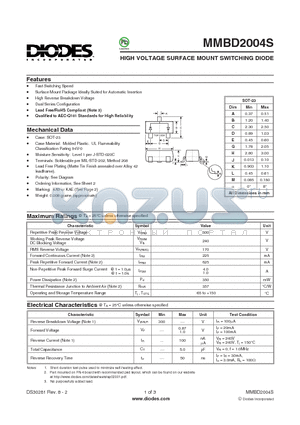MMBD2004S datasheet - HIGH VOLTAGE SURFACE MOUNT SWITCHING DIODE