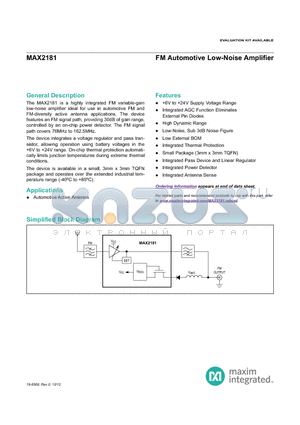 MAX2181 datasheet - FM Automotive Low-Noise Amplifier