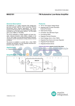 MAX2181ETE/V+ datasheet - FM Automotive Low-Noise Amplifier