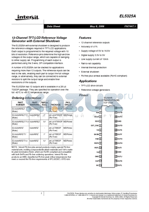 EL5325AIREZ datasheet - 12-Channel TFT-LCD Reference Voltage Generator with External Shutdown