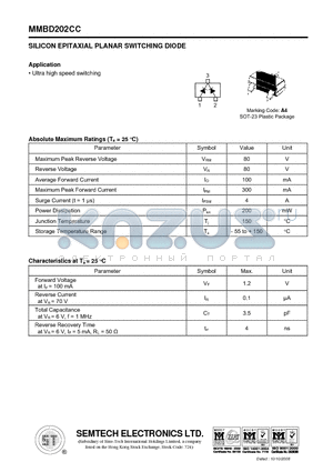 MMBD202CC datasheet - SILICON EPITAXIAL PLANAR SWITCHING DIODE