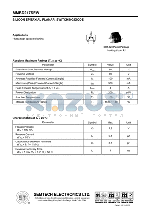 MMBD217SEW datasheet - SILICON EPITAXIAL PLANAR SWITCHING DIODE