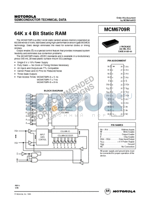 MCM6709RJ7 datasheet - 64K x 4 Bit Static RAM