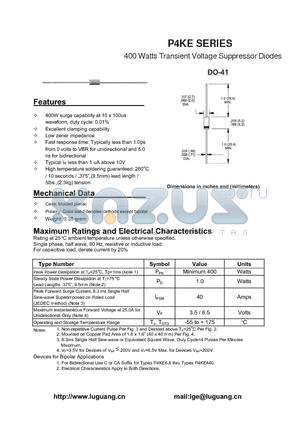 P4KE27A datasheet - 400 Watts Transient Voltage Suppressor Diodes