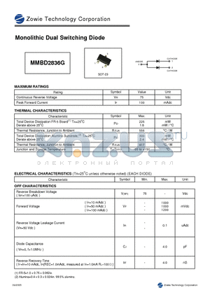 MMBD2836G datasheet - Monolithic Dual Switching Diode