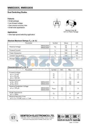 MMBD2836 datasheet - Dual Switching Diodes