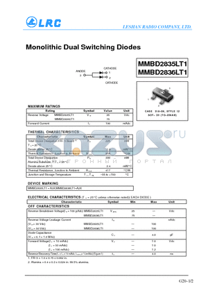 MMBD2836LT1 datasheet - Monolithic Dual Switching Diodes