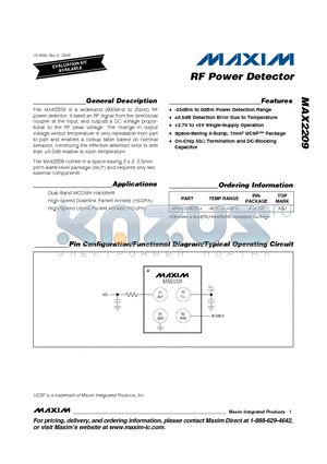 MAX2209EBS+ datasheet - RF Power Detector
