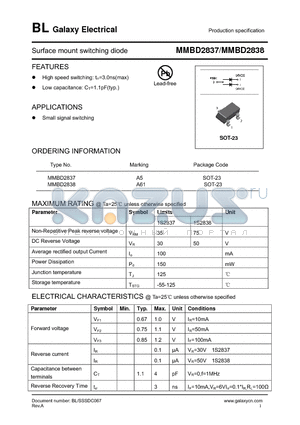 MMBD2837 datasheet - Surface mount switching diode