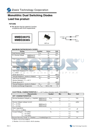 MMBD2837G datasheet - Monolithic Dual Switching Diodes