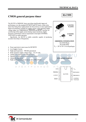 ILC555 datasheet - CMOS general purpose timer