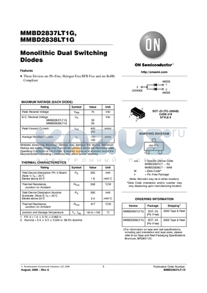 MMBD2837LT1G datasheet - Monolithic Dual Switching Diodes