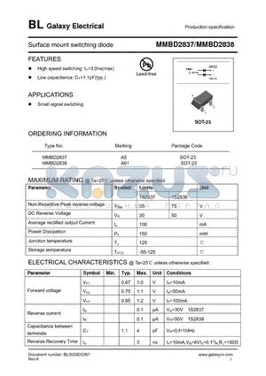 MMBD2838 datasheet - Surface mount switching diode