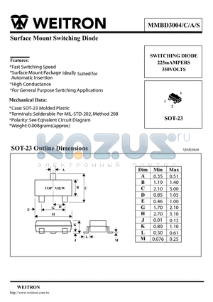 MMBD3004 datasheet - Surface Mount Switching Diode