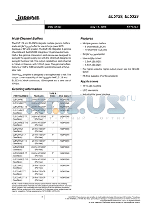 EL5329IREZ datasheet - Multi-Channel Buffers