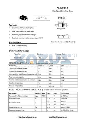 NSD914X datasheet - High Speed Switching Diode