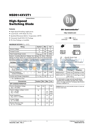 NSD914XV2T1G datasheet - High−Speed Switching Diode