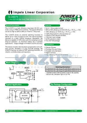 ILC6375 datasheet - 1 AMP SOT - 89 STEP DOWN PWM SWITCHER CONTROLLER