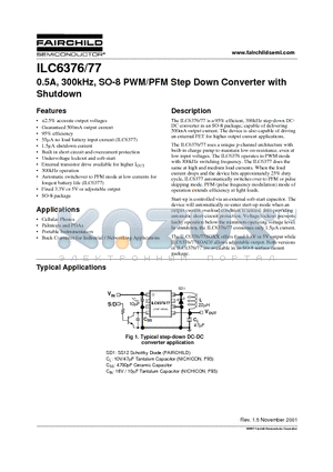 ILC6376SO50 datasheet - 0.5A, 300kHz, SO-8 PWM/PFM Step Down Converter with Shutdown