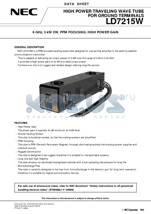 LD7215W datasheet - 6 GHz, 3 kW CW, PPM FOCUSING, HIGH POWER GAIN