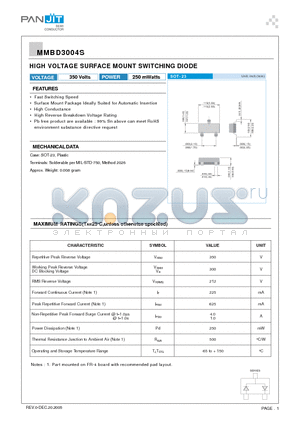 MMBD3004S datasheet - HIGH VOLTAGE SURFACE MOUNT SWITCHING DIODE