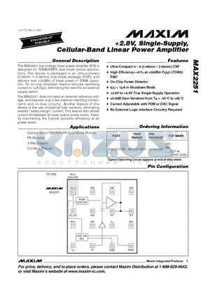 MAX2251EBE datasheet - 2.8V, Single-Supply, Cellular-Band Linear Power Amplifier