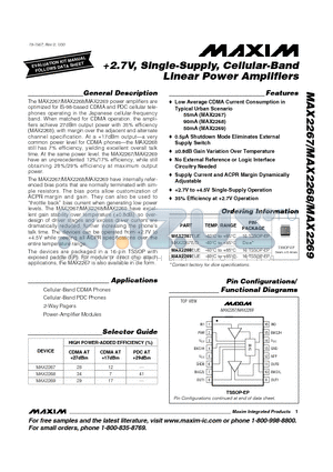 MAX2267E/D datasheet - 2.7V, Single-Supply, Cellular-Band Linear Power Amplifiers