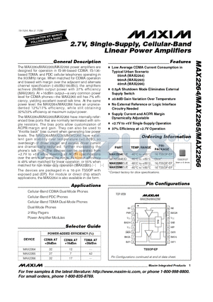 MAX2265EUE datasheet - 2.7V, Single-Supply, Cellular-Band Linear Power Amplifiers