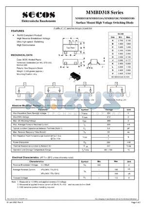 MMBD318 datasheet - Surface Mount High Votlage Switching Diode