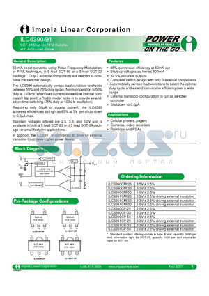 ILC6391CM-50 datasheet - SOT-89 STEP-UP PFM SWITCHER WITH AUTO-LOAD SENSE