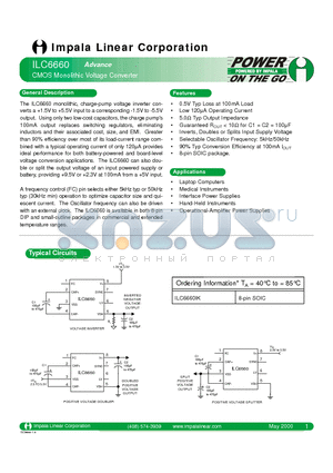 ILC6660 datasheet - CMOS MONOLITHIC VOLTAGE CONVERTER