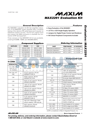 MAX2291 datasheet - Evaluation Kit