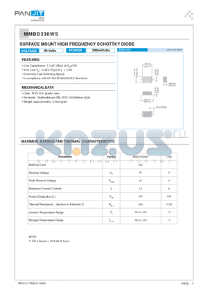 MMBD330WS_09 datasheet - SURFACE MOUNT HIGH FREQUENCY SCHOTTKY DIODE